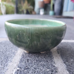 Green with etched lines Bowl w/ legs