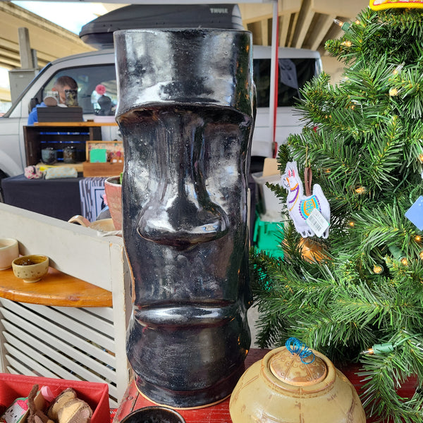 Black glaze Large Head, Planter/Art Piece