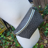 Gray ostrich Vinyl, MADE Pattern fanny/sling