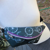 Bikes print. REPREVE, Choose Made Pattern fanny/sling