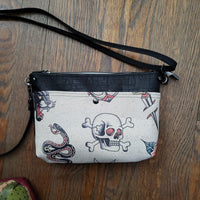 Old school Tattoo and black bark cork, WIDE Callisto crossbody