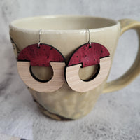 Red Oak Wood & Cork Dangle Earrings