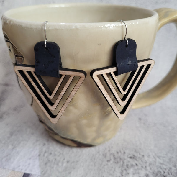 Red Oak Wood & Cork Dangle Earrings