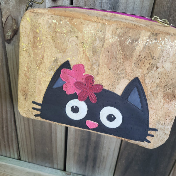 Cat on Natural & Gold Fleck Cork, Lilia Bag