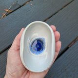 Blue Glass, White flattened sides Bowl