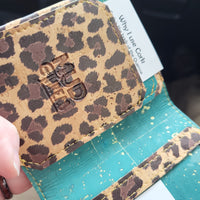 Spots & Teal "Jaguars" Slim Cork Wallet