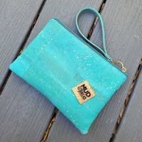 Hexi/Aqua,Gold Fleck, Cork Clutch
