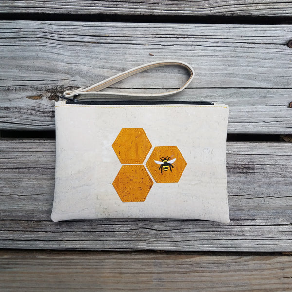 Bee & White Cork Clutch