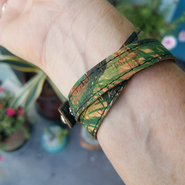 Peacock Feathers/Ocean Cork Wrap Bracelet - SM