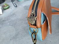 COOS/brown/blue Vinyl, itty bitty Bowler Bag