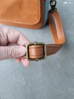 COOS/brown/blue Vinyl, itty bitty Bowler Bag
