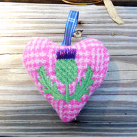 Thistle Embroidery Harris Tweed Heart Ornament
