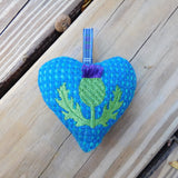 Thistle Embroidery Harris Tweed Heart Ornament