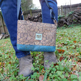 Black Doodles & Blue Cork Shoulder Bag