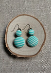 Teal Stripes Button Earrings